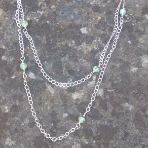 Green Crystal Silver Tone Chain Handmade Necklace